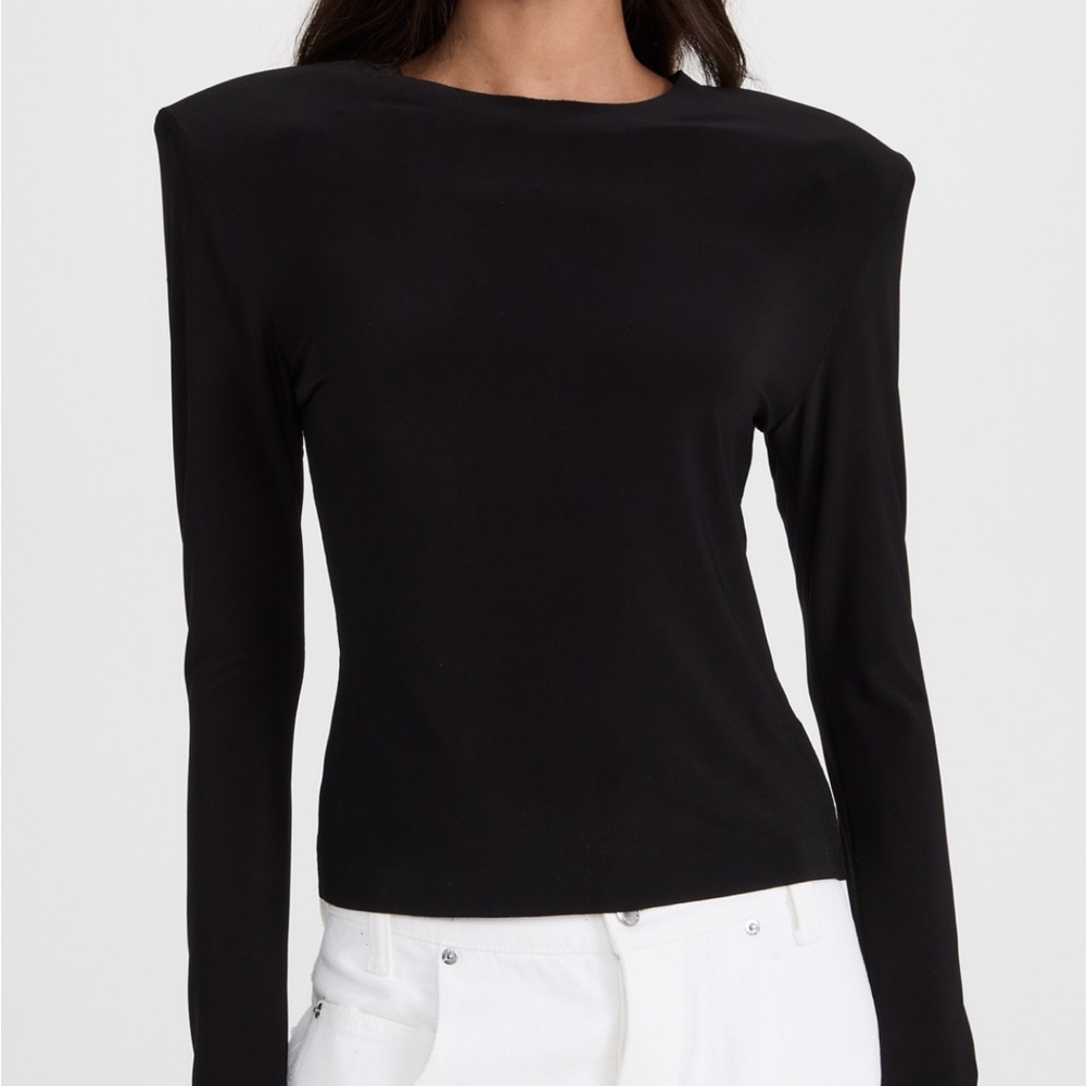 Norma Kamali Black Long Sleeve Shoulder Pad Top
